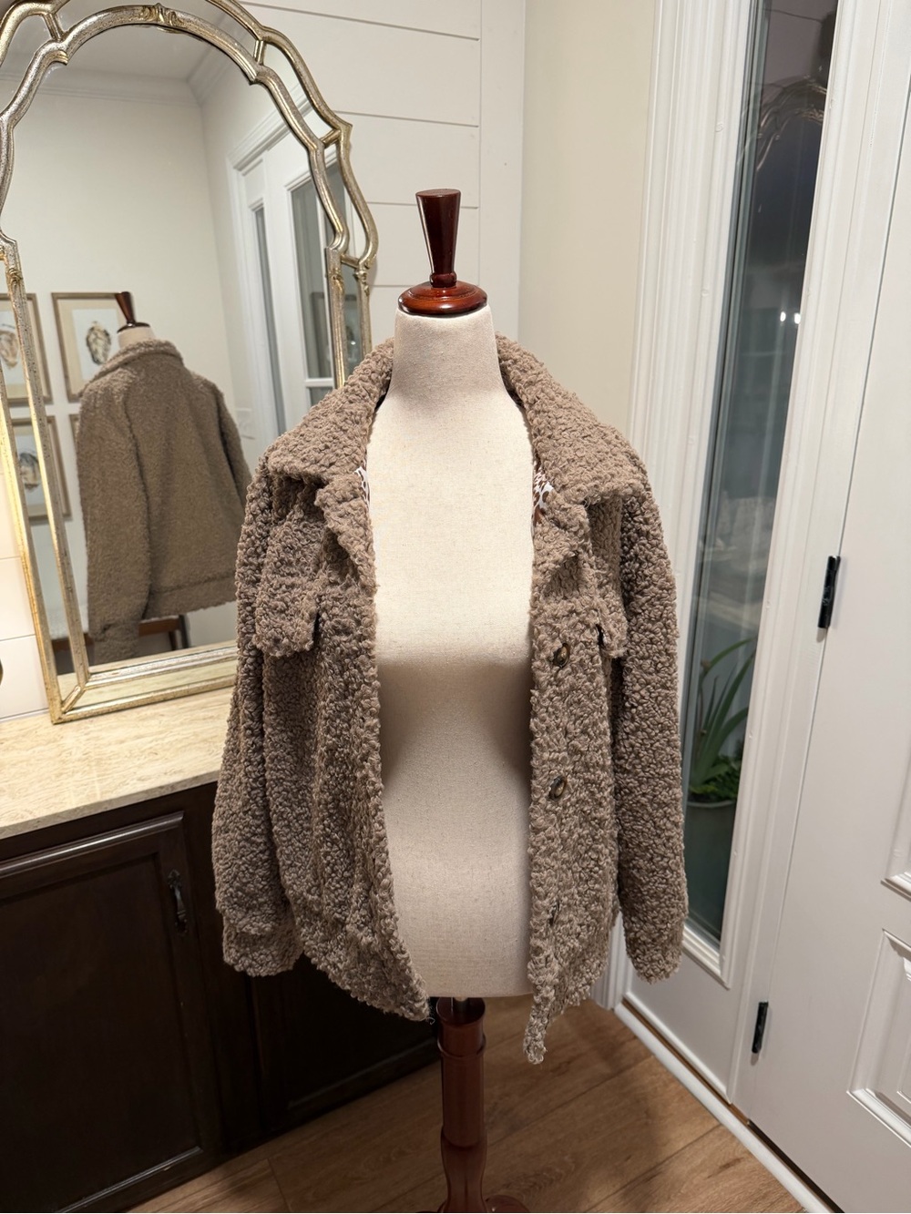 Plush Teddy Jacket in Taupe - Relaxed Boucle Coat